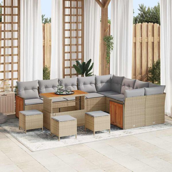 vidaXL Conjunto de sof&aacute; de jard&iacute;n con coj&iacute;n 13 pcs beige y gris claro