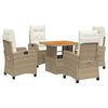 vidaXL Set comedor de jard&iacute;n 5 pzas con cojines rat&aacute;n sint&eacute;tico beige