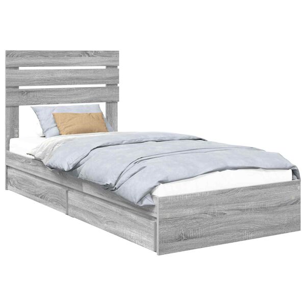 vidaXL Cama con almacenamiento con cabecera Gris Sonoma 90 x 190 cm