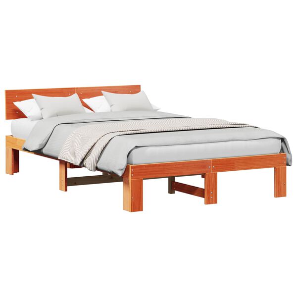 vidaXL Estructura de cama con cabecera Marr&oacute;n cera 140 x 190 cm