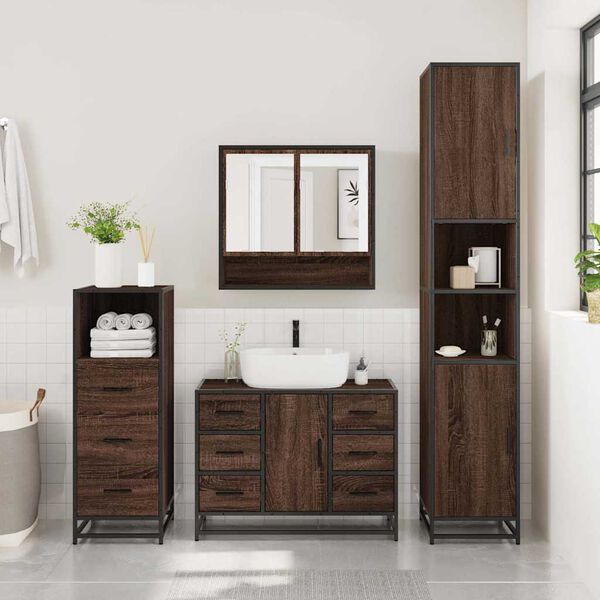 vidaXL Set de muebles ba&ntilde;o 3 pzas madera contrachapada roble marr&oacute;n