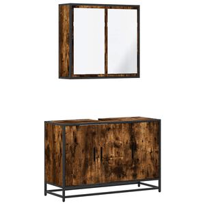 vidaXL Set de muebles ba&ntilde;o 2 pzas madera contrachapada roble ahumado