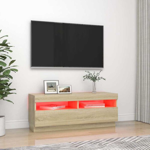 vidaXL Mueble de TV con luces LED roble Sonoma 100x35x40 cm