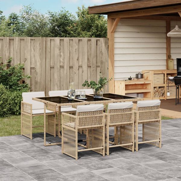 vidaXL Set comedor de jard&iacute;n 7 pzas con cojines rat&aacute;n sint&eacute;tico beige