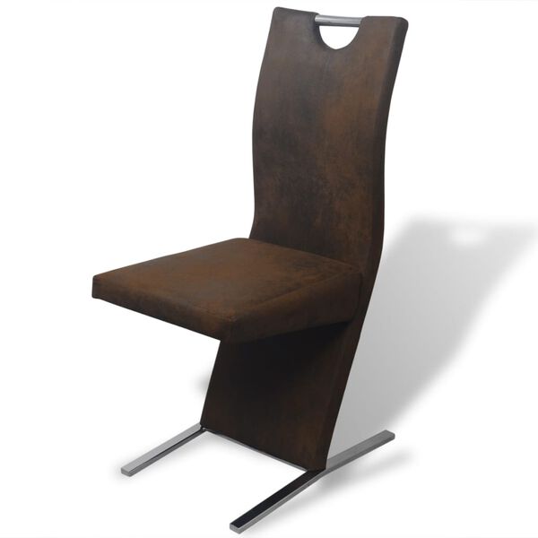 vidaXL Sillas de comedor 2 unidades tela marr&oacute;n