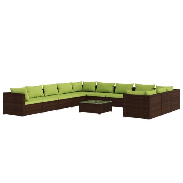 vidaXL Set muebles de jardín 12 pzas y cojines ratán sintético marrón