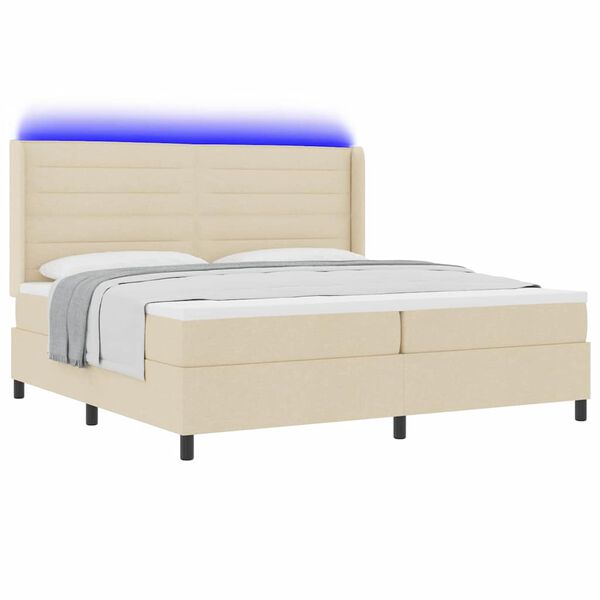 vidaXL Cama Box Spring LED con colch&oacute;n Crema 200 x 200 cm tela