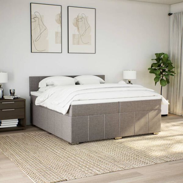 vidaXL Cama box spring con colch&oacute;n tela gris taupe 200x200 cm