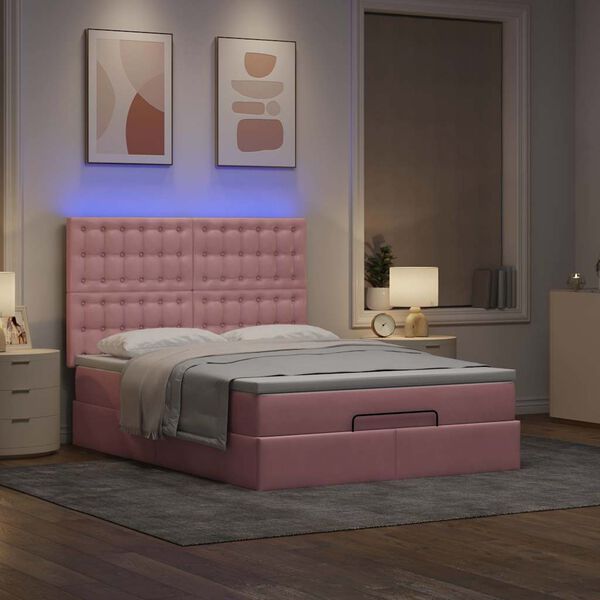 vidaXL Estructura cama otomana con colchones terciopelo rosa 140x190cm