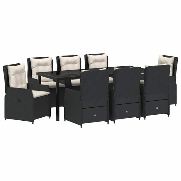 vidaXL Conjunto de Comedor de Jard&iacute;n 9 pcs Negro rat&aacute;n sint&eacute;tico