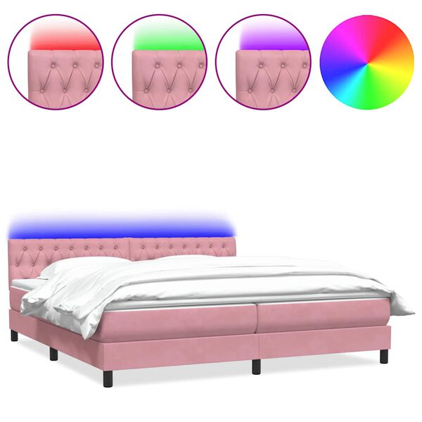 vidaXL Cama box spring con colch&oacute;n y LED terciopelo rosa 180x220 cm
