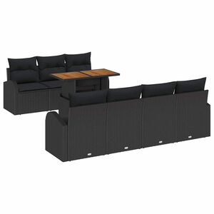 vidaXL Conjunto de sof&aacute; de jard&iacute;n 8 pcs Negro Polirat&aacute;n