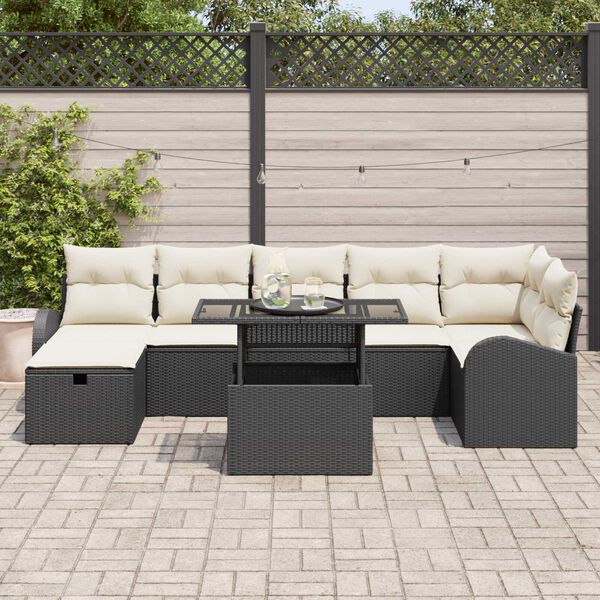 vidaXL Conjunto de sof&aacute; de jard&iacute;n con coj&iacute;n 8 pcs Negro Polirat&aacute;n