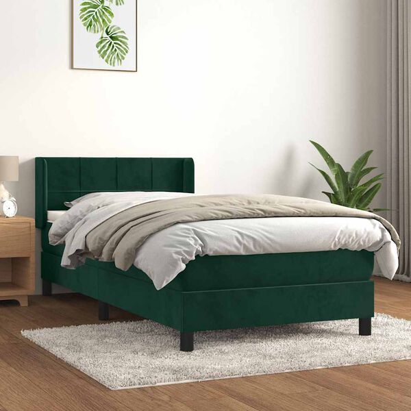 vidaXL Cama box spring con colch&oacute;n terciopelo verde oscuro 90x190 cm