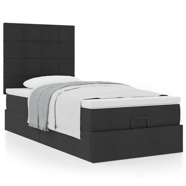 vidaXL Cama otomana con colch&oacute;n negra 90x200 cm tela