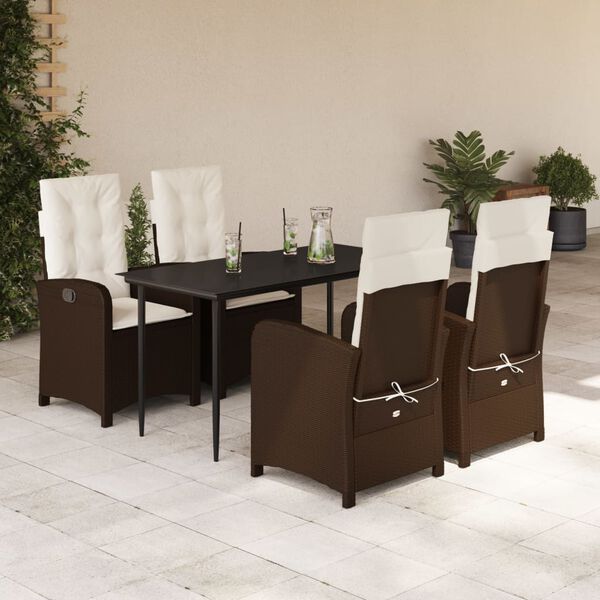 vidaXL Set comedor de jard&iacute;n 5 piezas y cojines rat&aacute;n sint&eacute;tico marr&oacute;n