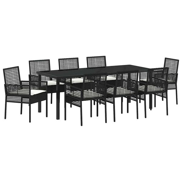 vidaXL Conjunto de Comedor de Jard&iacute;n 9 pcs Negro rat&aacute;n sint&eacute;tico
