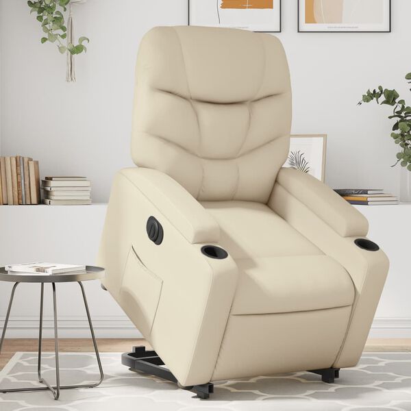 vidaXL Sill&oacute;n reclinable elevable el&eacute;ctrico de cuero sint&eacute;tico crema