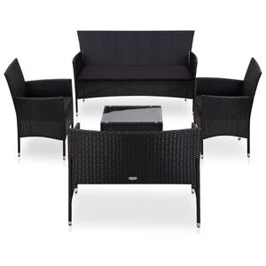 vidaXL Set muebles de jard&iacute;n 5 piezas y cojines rat&aacute;n sint&eacute;tico negro