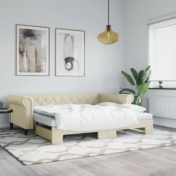 vidaXL Sof&aacute; cama nido con colch&oacute;n cuero sint&eacute;tico crema 90x200 cm