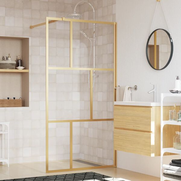 vidaXL Mampara puerta ducha vidrio transparente ESG dorado 115x195 cm