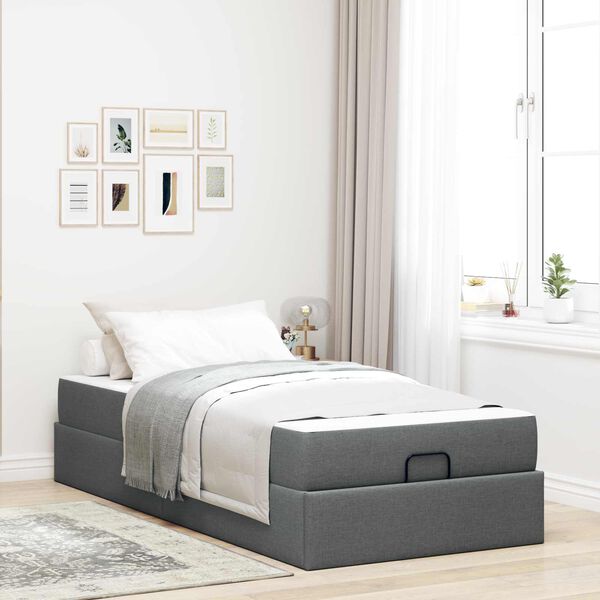 vidaXL Estructura de cama con colch&oacute;n 2 pcs Gris Tenue tela