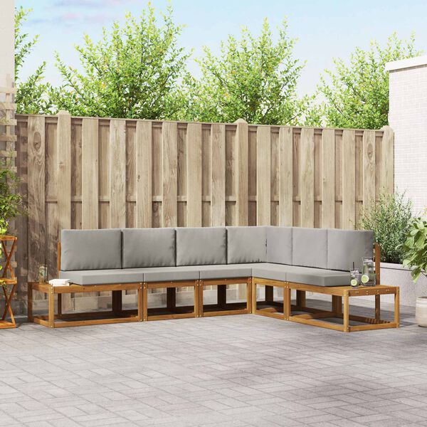 vidaXL Conjunto de sof&aacute;s de exterior 6 Pieza Gris Natural y Claro