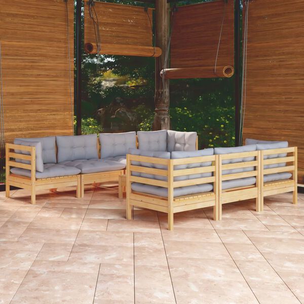 vidaXL Juego de muebles de jard&iacute;n 8 pzas y cojines madera maciza pino