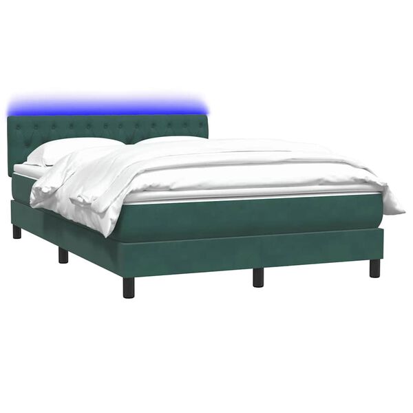 vidaXL Cama box spring con colch&oacute;n y LED terciopelo verde oscuro 140x210 cm