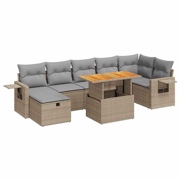 vidaXL Set sof&aacute;s jard&iacute;n y cojines 5 pzas rat&aacute;n sint&eacute;tico acacia beige