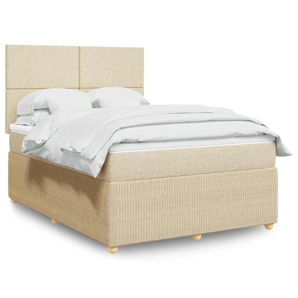 vidaXL Cama box spring con colch&oacute;n tela color crema 140x200 cm
