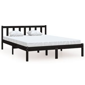 vidaXL Estructura de cama doble sin colch&oacute;n madera maciza negro