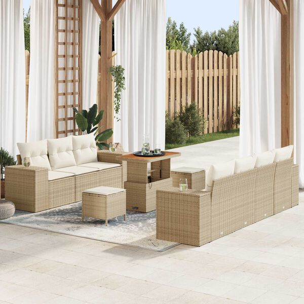 vidaXL Conjunto de sof&aacute; de jard&iacute;n 10 pcs Beige rat&aacute;n sint&eacute;tico