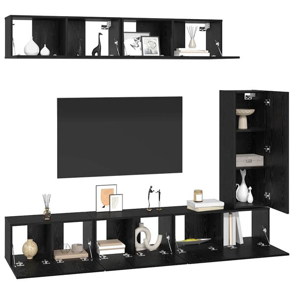 vidaXL Conjunto de mueble de TV 6 pcs Roble Negro Madera de ingenier&iacute;a