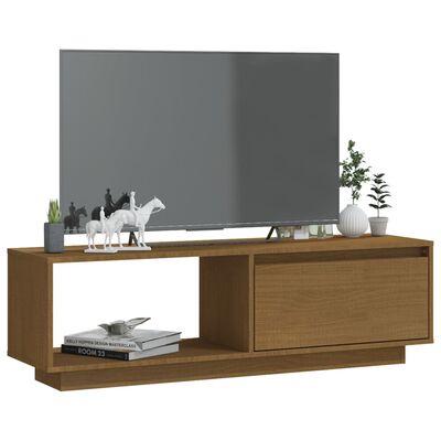 vidaXL Mueble de TV de madera maciza pino marrón miel 110x30x33,5 cm