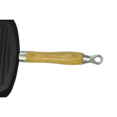 vidaXL Sartén parrilla de hierro fundido con mango de madera 20x20 cm