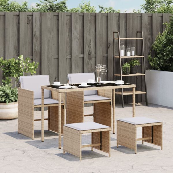 vidaXL Set comedor de jard&iacute;n 5 pzas con cojines rat&aacute;n sint&eacute;tico beige