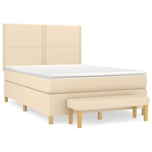 vidaXL Cama box spring con colch&oacute;n tela color crema 140x200 cm