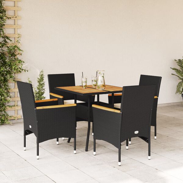 vidaXL Set de comedor jard&iacute;n 5 pzas con cojines rat&aacute;n PE acacia negro