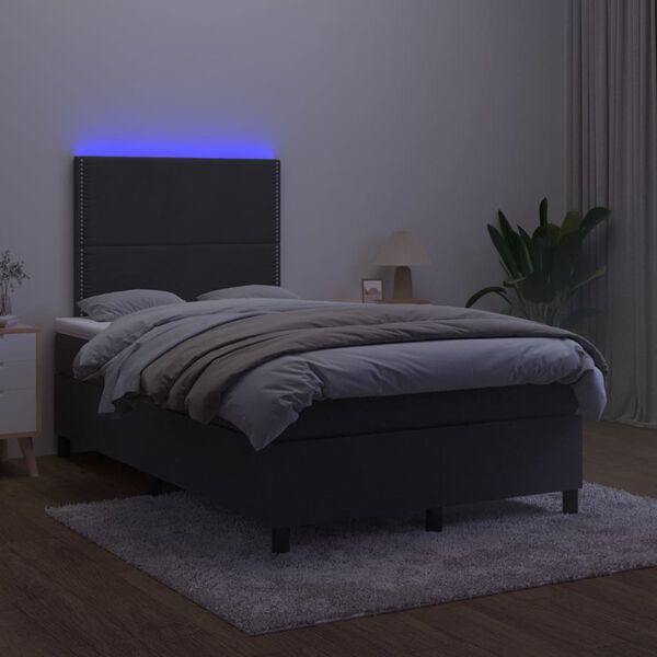 vidaXL Cama box spring con colch&oacute;n y LED terciopelo negro 120x190 cm