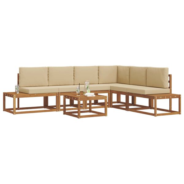 vidaXL Conjunto de sof&aacute;s de exterior con coj&iacute;n 7 Pieza Natural y Beige