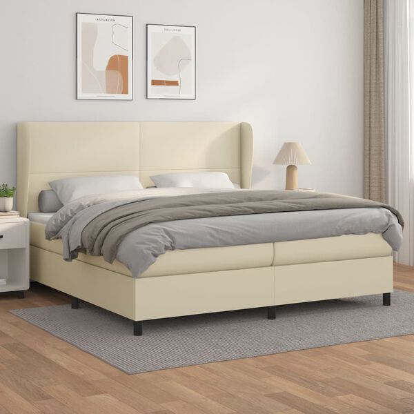 vidaXL Cama box spring con colch&oacute;n cuero sint&eacute;tico crema 200x200 cm