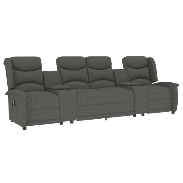 vidaXL Sillón de masaje reclinable 4 plazas con portavasos gris claro