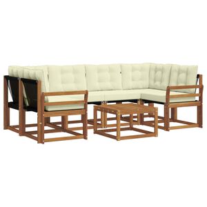 vidaXL Conjunto de sof&aacute;s de exterior con coj&iacute;n 7 pcs Natural y Crema