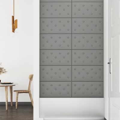 vidaXL Paneles de pared 12 uds cuero sintético gris 60x30 cm 2,16 m²