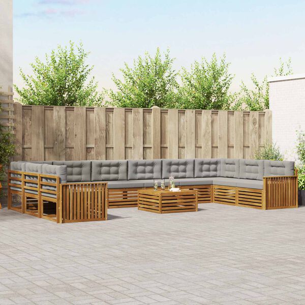 vidaXL Juegos de sof&aacute;s con coj&iacute;n 11 pcs Gris Natural y Claro