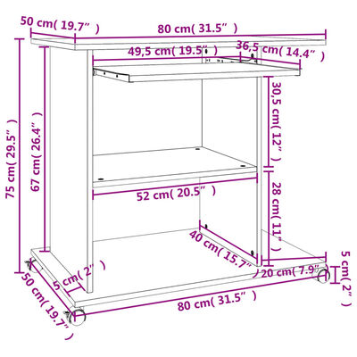 vidaXL Mesa de ordenador madera contrachapada blanco roble 80x50x75 cm