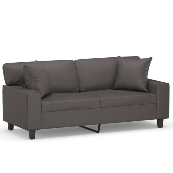 vidaXL Sof&aacute; 2 plazas almohadas y cojines cuero sint&eacute;tico gris 140 cm