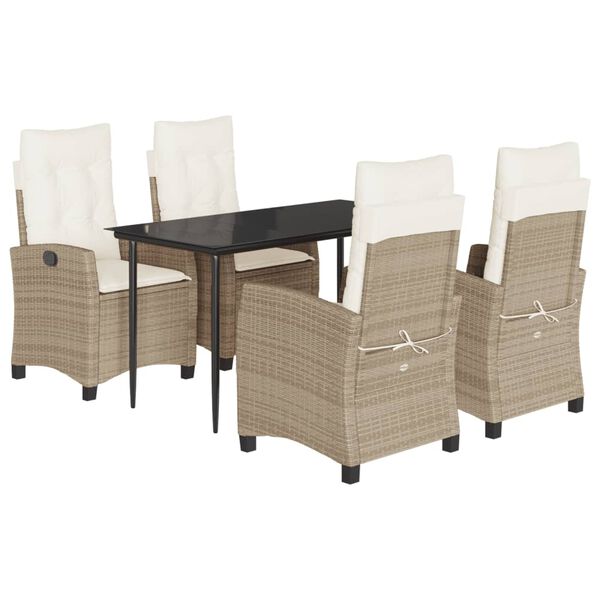 vidaXL Set comedor de jard&iacute;n 5 pzas con cojines rat&aacute;n sint&eacute;tico beige