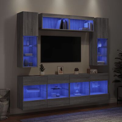 vidaXL Muebles de TV de pared con luces LED 6 piezas gris sonoma